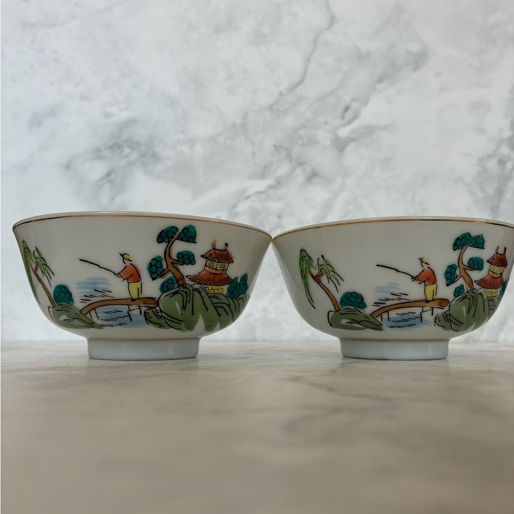 Vintage Japanese Set of Two Rice Bowls